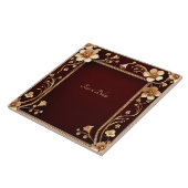 バーガンディ黄金の花セラミックタイル タイル (側面)