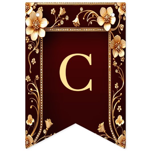 バーガンディ黄金の花束の旗 バンティングフラッグ (第1の旗)