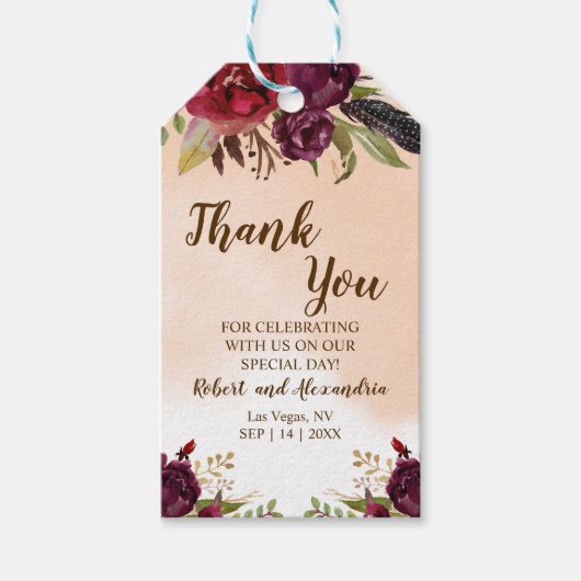 バーガンディ |の結婚式の引き出物に来感謝 ギフトタグ (正面)