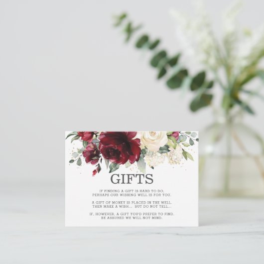 バーガンディ·アイボリー·ホワ結婚イト·フローラズ·ウィッシング エンクロージャーカード (スタンド正面)