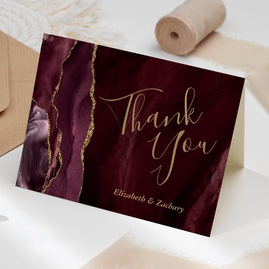 バーガンディ アゲート ゴールド 結婚式 お礼 カード