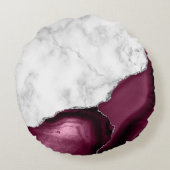 バーガンディ アゲート ホワイト マーブル シルバー グリッター ラウンドクッション (裏面)