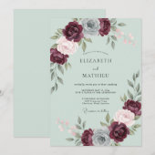 バーガンディ アリューリング ローズ ウェディング 招待状 (正面/裏面)