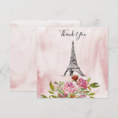 バーガンディ ウォーターカラー エッフェル塔 ウェディング サンクス 招待状 (正面/裏面)