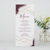 バーガンディ ウォーターカラー ジオメトリック フレーム 結婚式 メニュー (スタンド正面)