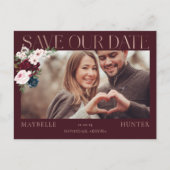 バーガンディ·ウォーターカラー·バラ金ゴールドデルのデート·フォト 案内ポストカード (正面)