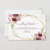 バーガンディ ウォーターカラー フラワー ウェディング ディテール 招待状 (正面)