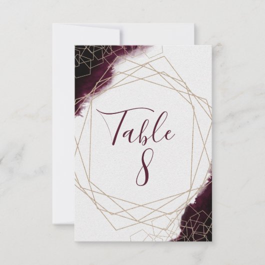 バーガンディ ウォーターカラー フレーム ウェディング テーブル ナンバー 招待状 (正面)