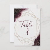 バーガンディ ウォーターカラー フレーム ウェディング テーブル ナンバー 招待状 (裏面)