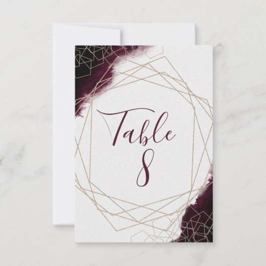 バーガンディ ウォーターカラー フレーム ウェディング テーブル ナンバー 招待状 (裏面)