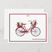 バーガンディ·ウォーターカラー·フローラ自転車モノグラム名 ノートカード (正面/裏面)