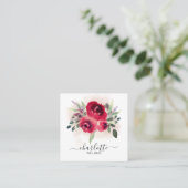 バーガンディ·ウォーターカラー·フローラ&グリーン·ユーカリプタス スクエア名刺 (スタンド正面)