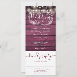 バーガンディ ウッド ストリング ライト オール イン ワン ウェディング 招待状