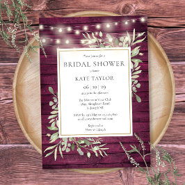 バーガンディ ウッド ストリング ライト グリー ネリー ブライダル シャワー 招待状