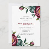 バーガンディ&エメラルドピーオンウィンターブランチ&バブリー 招待状 (正面)