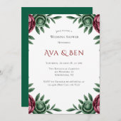 バーガンディ&エメラルド牡丹ウィンターウェディングシャワー 招待状 (正面/裏面)