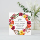 バーガンディ オレンジ イエロー フラワール 50歳の誕生日 招待状 (スタンド正面)