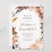 バーガンディ オレンジ フラワーズ エロープメント アナウンスメント 招待状 (正面)