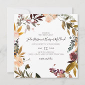 バーガンディ オレンジ フラワーズ | スクエア 結婚式招待状 招待状 (正面)