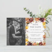 バーガンディ オレンジ フラワール 保存日カード 招待状 (スタンド正面)