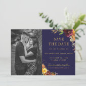 バーガンディ オレンジ フラワール 保存日付カード 招待状 (スタンド正面)