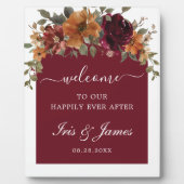 バーガンディ オレンジ 花のアーチ ウェディング ウェルカム フォトプラーク (正面)