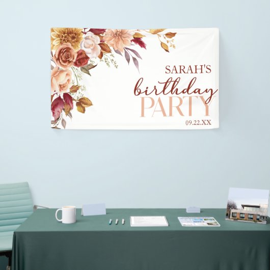 バーガンディ オレンジ 花 モダン 誕生日パーティー 横断幕 (トレードショー)