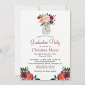 バーガンディ オレンジ 花 モーソンジャー 卒業パーティー 招待状 (正面)