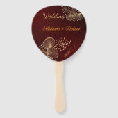 バーガンディ＆ギルドの花をあしらったエレガントなウェディング ハンドファン (正面)