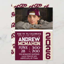 バーガンディ&クリームタン卒業写真招待状 招待状