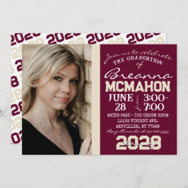 バーガンディ&クリームタン卒業写真招待状 招待状