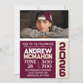 バーガンディ & クリームタン 卒業写真招待状 招待状 (正面)