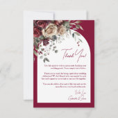バーガンディ&クリームバラモダンアーチエレガントウェディング サンキューカード (正面)