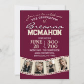 バーガンディ&クリームフィルムストリップ5写真卒業 招待状 (正面)