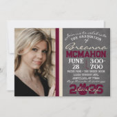 バーガンディ&クリームポープリント卒業2写真 招待状 (正面)