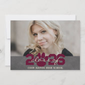 バーガンディ&クリームポープリント卒業2写真 招待状 (裏面)