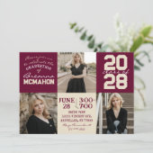 バーガンディ&クリーム3写真卒業招待状 招待状 (スタンド正面)