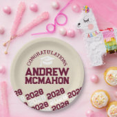 バーガンディ、クリーム&ホワイト卒業パーソナライズされた校 ペーパープレート (パーティー)