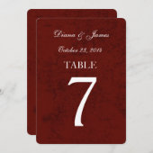 バーガンディ グランジ ダマスク ウェディング テーブル ナンバー セット 招待状 (正面/裏面)