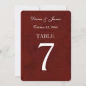 バーガンディ グランジ ダマスク ウェディング テーブル ナンバー セット 招待状 (裏面)