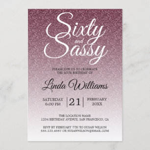 バーガンディ·グリッターグラデーション60とサッシー60誕生日 招待状