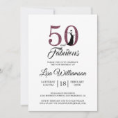 バーガンディ グリッター 50 ファビュラス 50歳の誕生日パーティー 招待状 (正面)