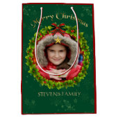 バーガンディ&グリーンクリスマスリースフォトフレーム2 ミディアムペーパーバッグ (正面)