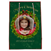 バーガンディ&グリーンクリスマスリースフォトフレーム2 ミディアムペーパーバッグ (裏面)