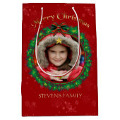 バーガンディ&グリーンクリスマスリースフォトフレーム ミディアムペーパーバッグ (正面)