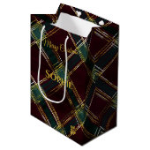 バーガンディ、グリーン、イエロークリスクロスプレイドカスタム ミディアムペーパーバッグ (正面アングル)