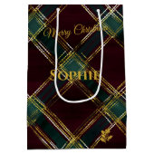 バーガンディ、グリーン、イエロークリスクロスプレイドカスタム ミディアムペーパーバッグ (裏面)