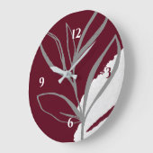 バーガンディ&グレーミニマリスト水彩カ葉ラー ラージ壁時計 (傾斜)