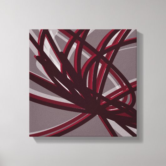 バーガンディ&グレー抽象芸術リボン |シャドウとライト キャンバスプリント (正面)