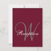 バーガンディ グレー モノグラム エレガント ウェディング レセプション 招待状 (正面)